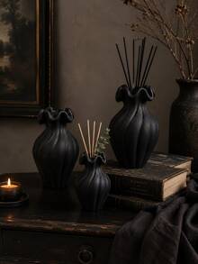 1pc Wabi Sabi Matte Black Ribbed Reed Diffuser Bottle, Ruffled Wave Rim Design, Minimalist Dried Flower Aroma Vessel, Living Room Table Neutral Home Decor Gift - Wabi-sabi Spiral Vase - View 7