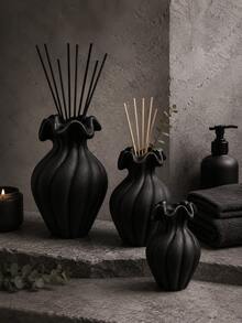 1pc Wabi Sabi Matte Black Ribbed Reed Diffuser Bottle, Ruffled Wave Rim Design, Minimalist Dried Flower Aroma Vessel, Living Room Table Neutral Home Decor Gift - Wabi-sabi Spiral Vase - View 9