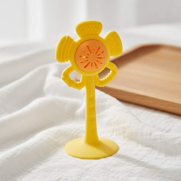 1 pieza Juguete sonajero de ventosa de silicona con forma de flor, juguete de viaje al aire libre - Juguete sonajero educativo con ventosa para plato, juguete Montessori, material de silicona, adecuado para bebés 0+