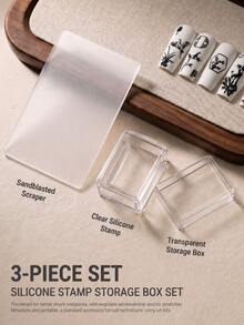 High Clear Square Silicone Nail Stamper Set Include Frosted Scraper, Stamper,Transparent Storage Box - White - View 9