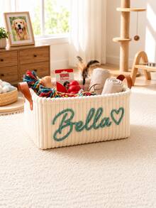 Customizable Storage Basket Personalized Dog Toy Bin Corduroy Pet Storage Basket With Name Customization Portable Handle Desktop Organizer Clothing Storage Home Decor Perfect Gift Laundry Basket - Multicolor - View 6
