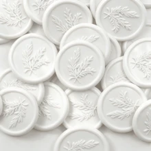 50pcs Rosemary Pattern Self-Adhesive Wax Seal Stickers, Suitable For Gifts, Wedding Invitations, Envelope Sealing - White - View 3