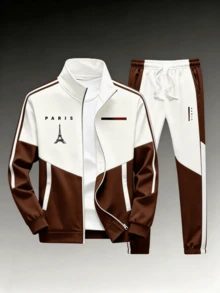 Men's And Women's Paris-Style Sportswear Sets - Loose And Casual Sports Jackets And Jogging Pants, Fitness And Casual Wear, Zipper Jackets, Gifts - Brown - View 4
