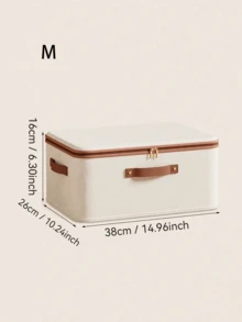 1 pieza/5 piezas Caja de almacenamiento plegable de tela, organizador con textura de lino con cremallera y asa, gran capacidad para ropa, ropa de cama y armario - Beis - Ver 19