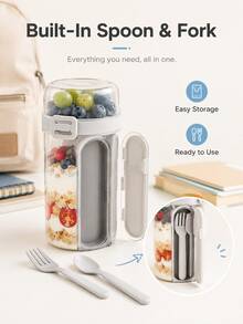 Leak-Proof Double-Layer Salad Box With Fork And Spoon, Detachable Portable Food Cup, Suitable For School, Lunch, Yogurt, Travel, Camping Tent Accessories, Travel Essentials, Holidays - Multicolor - View 4