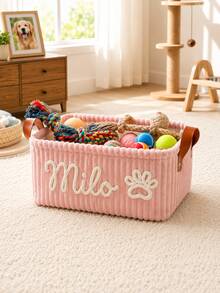 Customizable Storage Basket Personalized Dog Toy Bin Corduroy Pet Storage Basket With Name Customization Portable Handle Desktop Organizer Clothing Storage Home Decor Perfect Gift Laundry Basket - Multicolor - View 7