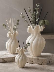 1pc Wabi-Sabi Style Spotted Cream Ribbed Reed Diffuser Bottle, Lotus Leaf Wavy Rim Design, Minimalist Dried Flower Fragrance Vessel, Neutral Color Living Room Desktop Aesthetic Decor Gift - Spiral Aroma Bottle - View 4