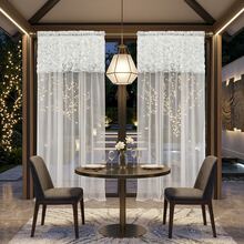 3D Floral Rhinestone Trim Chiffon Sheer Curtains, Elegant Rod Pocket Pleated Semi Transparent Voile Window Drapes For Home Patio Decor - White - View 4