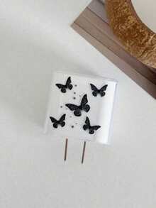 5pcs Painted Black Butterfly Design Phone Charger Set, Compatible With IPhone 18W/20W Charger, Charging Cable Protector, Charging Head Protector, Charger Accessories, Anti-Dirt, Prevent Cable Ends From Breaking - Black - View 4
