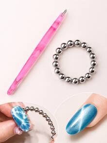 1 pièce Outil d'art des ongles magnétique 3D œil de chat avec baguette magnétique à perle ronde, convient pour l'effet de vague océanique du vernis à ongles gel, manucure DIY - Noir - Voir 16