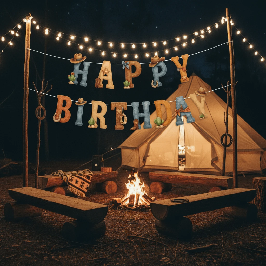 1set Western Cowboy Theme Outdoor Party Decorations, Happy Birthday Banner, Vintage Horse Cowboy Rodeo Party Supplies, Boys Cowboy Hat And Horse Garland, Birthday Party Decorations, Wall Hangings, Room Decor, Birthday Party - Camel - View 1