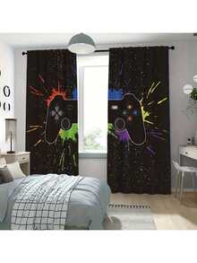 2pcs Gaming Style Curtains, Game Controller Pattern Print, Home Rod Pocket Bedroom Living Room Decor, Privacy Protection, 2D Flat Print, 160gsm - Multicolor - View 13