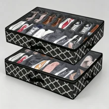 Sturdy Under Bed Shoe Storage Organizer, Set Of 1/2, Fits 12/24 Pairs Total, Breathable Underbed Closet Storage Solution With Clear Window, Space-Saving Under-Bed Storage For Home Bedroom Dorm Closet, 29.3" X 23.6" X 5.9" - Black Lantern Mesh - View 2