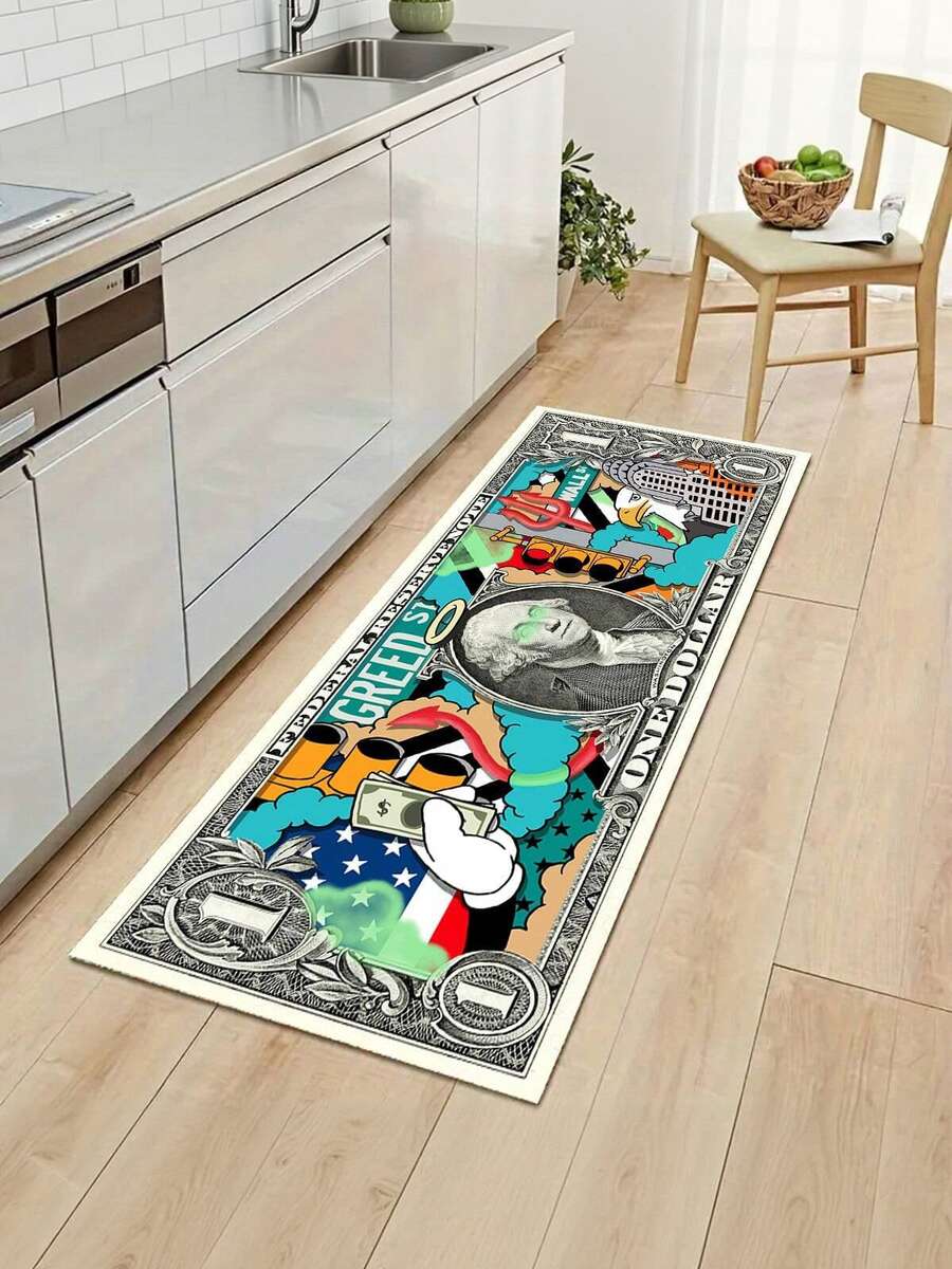 1pc Colorful Dollar Sign Patterned Carpet, Fun Cartoon INS Style Creative Elements Rectangular Soft Area Rug Suitable For Outdoor, Entrance, Living Room, Bedroom, Laundry Room, Bathroom, Game Room, Machine Washable, Suitable For All Seasons Bedside Mat, Home Decor - Multicolor - View 1