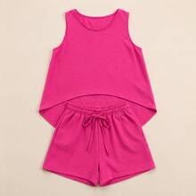 Conjunto Feminino Short e Blusa Mullet Tecido Duna Moda Blogueira Verão Super Confortável - Rosa Pink - Visão 3
