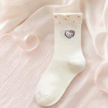 MINISO Sanrio Hello Kitty 棉質中筒襪，柔軟刺繡、透氣彈性，開學必備襪子 - 樣式 1 - 查看 2