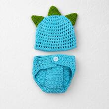 Newborn Photography Costume Props, Dinosaur 2-Piece Set Including Hat And Diaper Cover, Knitted Baby Clothes, Studio And Home Photo Props Accessories, Party Gift - Multicolor - View 9