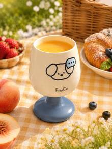 1pc Cute Cat & Dog Print Ceramic Goblet, Kawaii Aesthetic Pedestal Coffee Cup, Color Block Cute Mug For Latte, Milk, Matcha, Cappuccino & Tea, Room Decor, Desk Decor, Birthday Gift For Women, Cat Dog Lovers, Teen Girls, Home Kitchen Decor, Home Drink - Cartoon Goblet - View 9