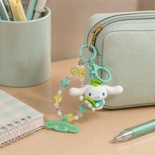 MINISO Sanrio Cinnamoroll 薄荷綠花朵串珠腕帶鑰匙圈，可愛角色迷你公仔包飾吊飾，附亮片珠飾手鍊、綠色夾扣掛鉤與角色吊牌，背包錢包配件，返校禮物 - 樣式 4 - 查看 4
