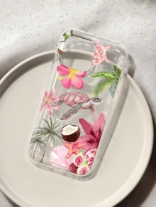 Tropical Floral Shell Turtle Summer Beach Pattern Shockproof Phone Case, Compatible With IPhone 13/15/16/17pro/17/14/17/15pro/15 Plus/15 Promax/7plus/8plus/X/Xs Max/Xr/11pro/12pro/13pro/14pro/11promax/12promax/13promax/14promax/14plus/17pro Max/17Air/16Pro/16plus/16promax/ - Multicolor - View 1