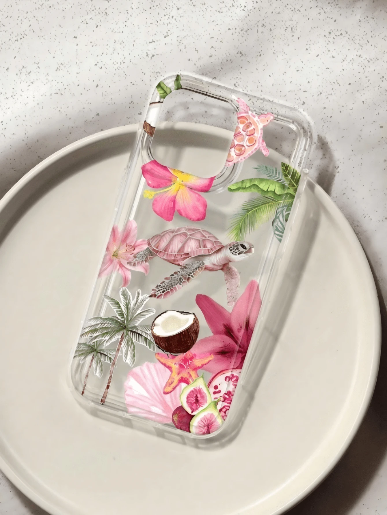Tropical Floral Shell Turtle Summer Beach Pattern Shockproof Phone Case, Compatible With IPhone 13/15/16/17pro/17/14/17/15pro/15 Plus/15 Promax/7plus/8plus/X/Xs Max/Xr/11pro/12pro/13pro/14pro/11promax/12promax/13promax/14promax/14plus/17pro Max/17Air/16Pro/16plus/16promax/ - Multicolor - View 1
