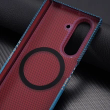 適用於 Galaxy ZFold4/Fold5/Fold6/Fold7/Fold8/Fold8Ultra 無前蓋手機殼 保護殼 半蓋設計 無前蓋 鉸鏈保護 碳纖維紋理 對比色設計 Dream 系列 磁吸手機殼 - 藍色 - 查看 4