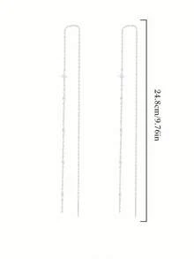 GLIMMER GI 1 Pair Women's S925 Sterling Silver Low-Allergy Four-Pointed Star Long Ear Thread Earrings, Elegant Versatile Minimalist New Style For Ear Piercing, Suitable For Daily Wear/Vacation/Valentine's Day/Birthday/Mother's Day Gift [Gift Box Included] - Silver - View 5
