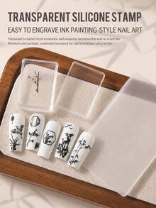 High Clear Square Silicone Nail Stamper Set Include Frosted Scraper, Stamper,Transparent Storage Box - White - View 3