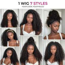 Kinky Curly Half Wigs Human Hair 200Density Glueless Wear And Go 3 In 1 Drawstring Seamless Flip Over Curly Half Human Hair Wigs - Natural Black - View 11