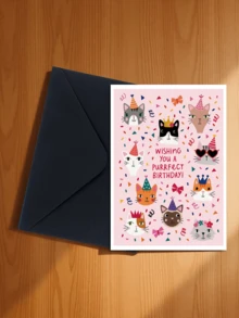 1PC Cute Cat Pattern Birthday Greeting Card, Blessing Card For Cat Lovers, Suitable For Family, Partner, Friends, Colleagues - A - View 23