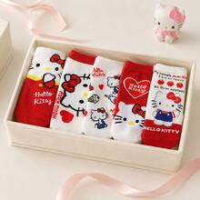 5雙 Miniso Sanrio Hello Kitty 純棉隱形腿套組，柔軟透氣針織布料，可愛紅白色卡通風格，輕量休閒低筒腿套，舒適日常足部配件 - 36-41 - 查看 4