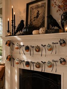1 Stück Halloween Kürbis Geist Eule Totenkopf Hängendes Banner mit Schleifen, gotische Kamin Wanddekoration Dreieckige Flaggen, Vintage Hexe Bauernhaus Veranda Wanddekoration, gruselige Herbst Samhain dunkle gotische Feiertags Innen- und Außen Party Heimdekoration - Mehrfarbig 2 - Übersicht 3