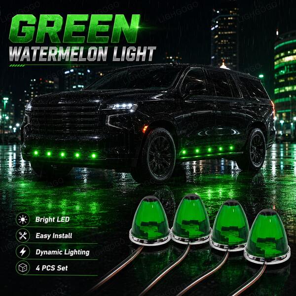 4Pcs Green Watermelon LED Side Marker Lights – 12-24V Truck Trailer Lamps, Cool Gift For Truckers