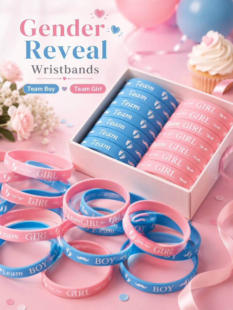 60pcs Gender Reveal Silicone Bracelets, Blue And Pink Boy Girl Team Wristbands, Gender Reveal Party Decoration