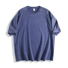 Epic Funny Dizzy Monster Print Washed Cotton T-Shirt, 220g Vintage Streetwear Loose Short Sleeve Tee, Aesthetic Casual Summer Top - 藍色 - 查看 2