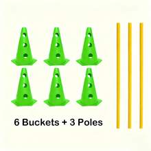 CENLEN 6 Hexagonal Training Cones With Holes, Each 23cm In Diameter, And 3 1-Meter Assembly-Ready Portable Training Poles. This Is A Dog Agility Training Set, Including A Perforated Obstacle Barrel Hurdle Frame And An Indoor/Outdoor Agility Training Kit. - Green - View 6
