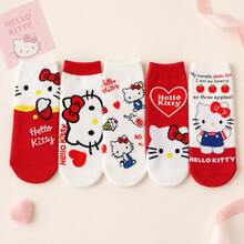 5雙 Miniso Sanrio Hello Kitty 純棉隱形腿套組，柔軟透氣針織布料，可愛紅白色卡通風格，輕量休閒低筒腿套，舒適日常足部配件 - 36-41 - 查看 2