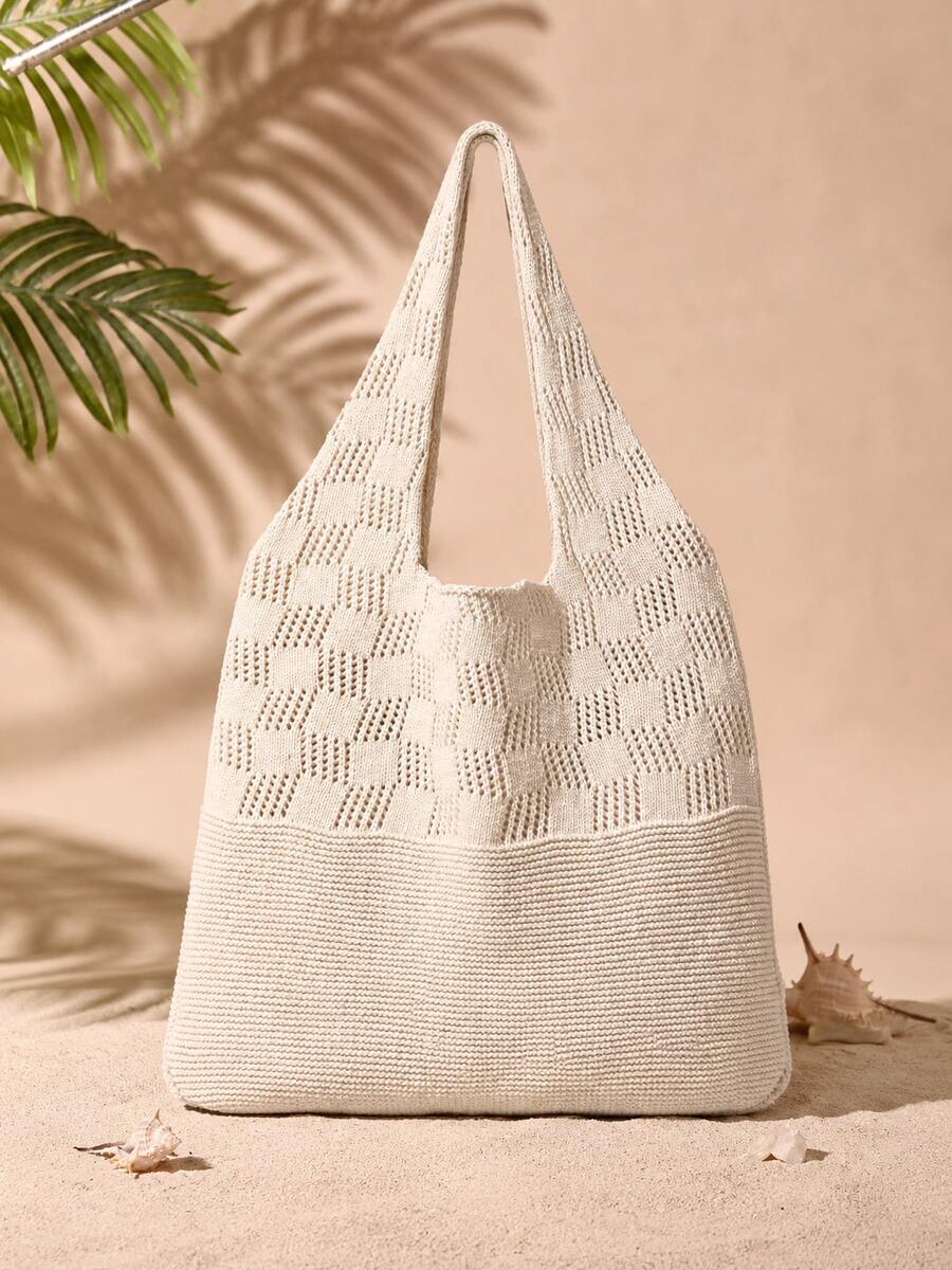 SUNSAND Women's Minimalist Lightweight Casual Hollow Knitted Shopping Tote Bag, Fashion Handbag And Large Capacity Travel Bag, Suitable For College Students, Office Ladies, Outdoor, Travel, Picnic, Multifunctional Commuter Bag, Ideal Mother's Day, Easter, Birthday Gift For 16-36 Years Old - Multicolor - View 1