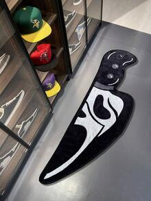 1pc Black & White Ghost Face Design Rug, Gothic Style Plush Asymmetrical Shape Anti-Slip Mat With Knife Shaped Particles, Suitable For Living Room, Bedroom, Bathroom, Laundry Room, Toilet, Entrance, Kitchen, Game Room, Hallway, Courtyard, Versatile All-Season Horror And Funny Home Decoration Rug, Room Decor - Black and White - View 1