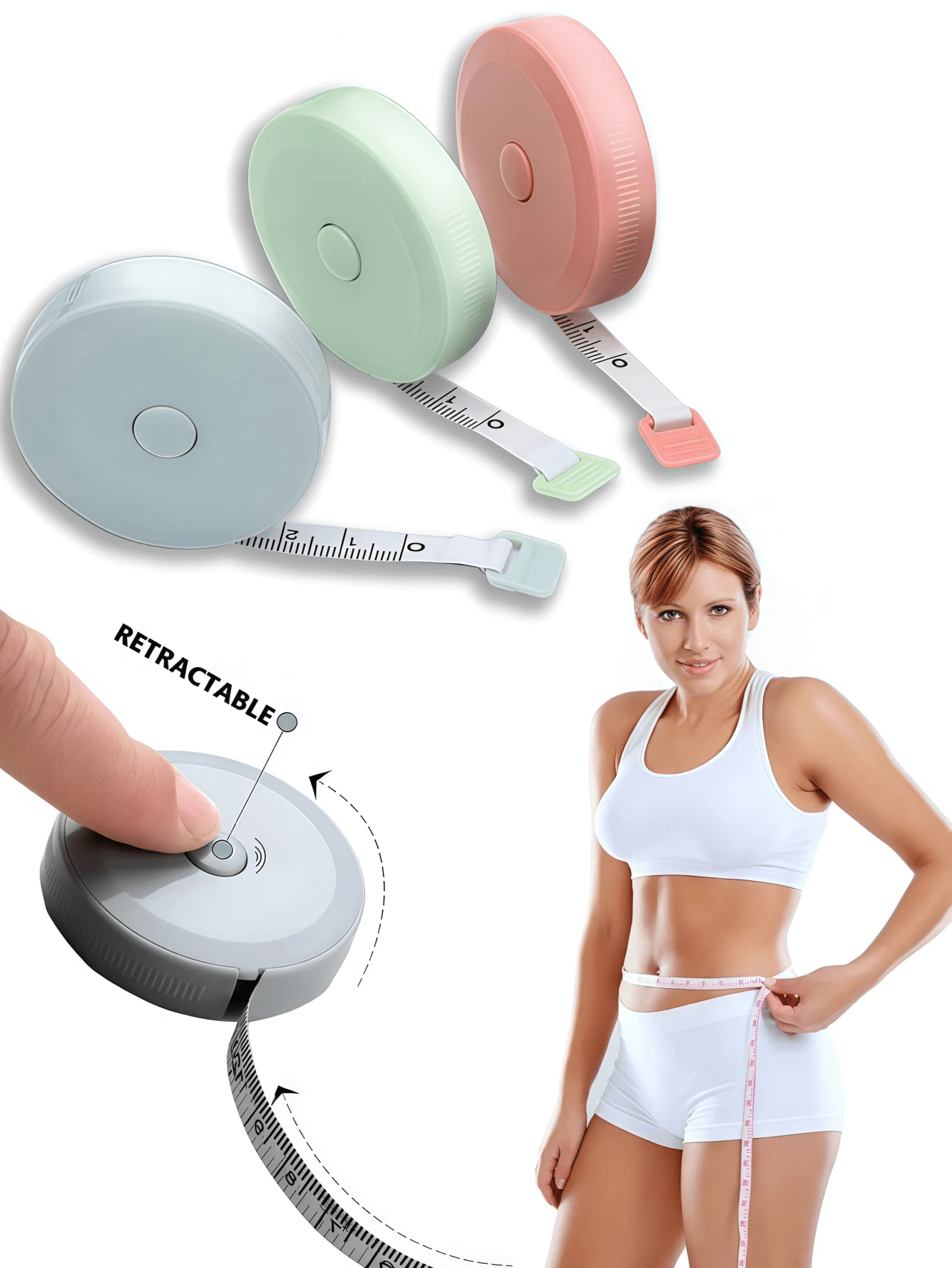 3 pièces Mètre ruban automatique rétractable mignon mini, ruban de mesure souple et flexible, règle flexible pour le corps et la couture, convient pour la perte de poids, la mesure corporelle médicale, la couture, l'artisanat de tailleur. Longueur du mètre ruban 1,5m/60in, compact et portable, échelle double face, multifonctionnel pour la maison, les vêtements et la mesure de la taille - A - Voir 1