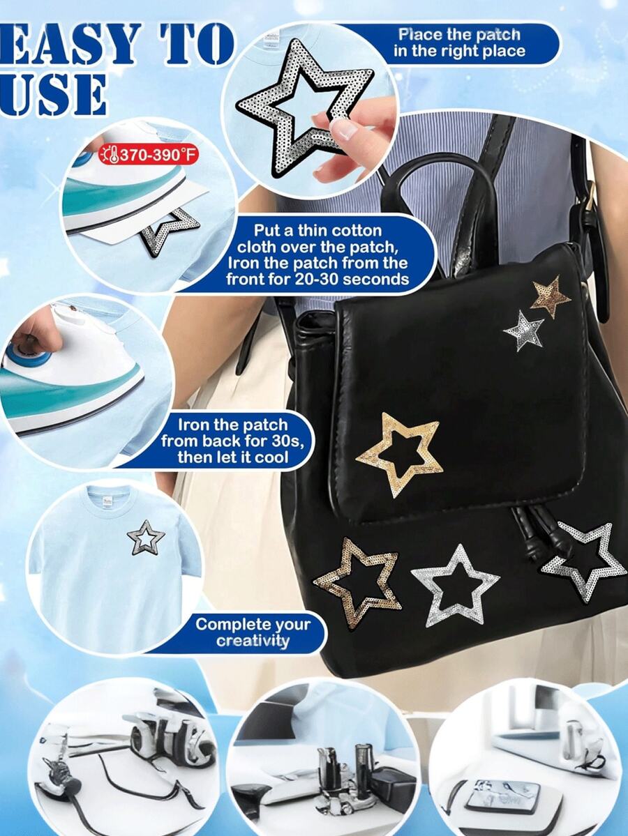 Hollow Star Sequin Applique, Sequin Embroidered Star Patch, Handmade DIY Modification Decorative Accessories, Suitable For Decorating Clothes, Shoes, Bags - Multicolor - View 1