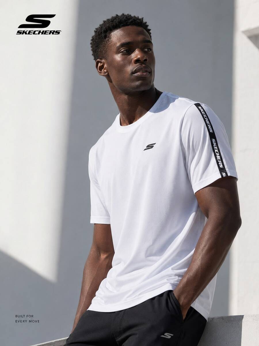 Skechers 純色系列丨舒適抗皺男子通勤百搭圓領短袖 T 卹 - 白色 - 查看 1