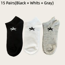 1/3/5/6/10/15 pares de calcetines cortos suaves de unicolor unisex, amigables con la piel con gráfico de caballo, calcetines deportivos casuales versátiles para uso diario o actividades al aire libre, adecuados para todas las estaciones - Multicolor - Ver 12