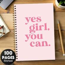 1pc Back To School Spiral Bound Notebook "Yes Girl, You Can." 5.5x8.3 A5 Size - Pink Cover With Inspirational Quote, Gold Coil Binding, Perfect For School Notes, Daily Inspiration Recording And Goal Tracking, Durable And Energetic, Ideal Stationery For Students. - A5 - View 6