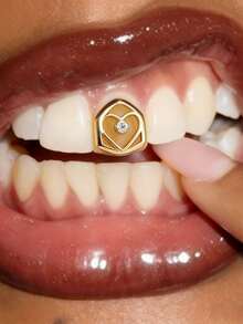 1-2Pcs Gold Grillz Teeth Cover, Fake Braces, Oral Accessory For Men&Women, Rapper Look, Festival, Concert&Party Wear Shiny&Bling Budget-Friendly - Multicolor - View 3