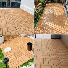 10pcs Interlocking Waterproof Composite Wood Flooring Tiles, Modern Solid Color Square Non-Slip Wear-Resistant WPC Outdoor Decking, Suitable For Balcony, Patio, Backyard, Poolside And Garden Decoration, Grey/Brown/Natural Wood Color - Multicolor - View 5