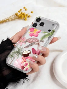 Tropical Floral Shell Turtle Summer Beach Pattern Shockproof Phone Case, Compatible With IPhone 13/15/16/17pro/17/14/17/15pro/15 Plus/15 Promax/7plus/8plus/X/Xs Max/Xr/11pro/12pro/13pro/14pro/11promax/12promax/13promax/14promax/14plus/17pro Max/17Air/16Pro/16plus/16promax/ - Multicolor - View 3