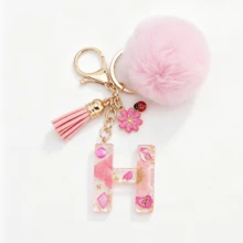 1pc Pink Glitter Letter Keychain (A-Z) - Dried Flower Shell Resin Letter Charm With Pop Pom Pom, Leather Tassel And Oil-Drip Daisy Beetle Accessory, Fashion Key Ring, Suitable For Bags/Cars, Cute Gift For Women And Mothers - Multicolor - View 26