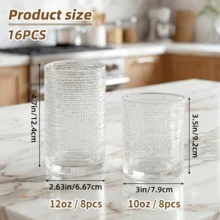 Tomnk 12/16pack Hobnail Drinking Glasses, 12 Oz Highball Glasses & 10 Oz Cocktail Glasses , Clear Embossed Boho Glass Cups Kitchen Bar Tumbler Glassware Set For Whiskey, Beer, Juice, Milk, Ideal Birthday Gift - 無色 - 查看 6