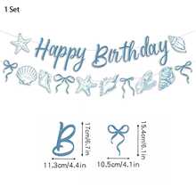 1 Set Ocean Theme Happy Birthday Banner, Designed With Shells, Starfish, Conch, Mermaid And Other Marine Creatures, Suitable For Ocean Party Decoration, Suitable For Birthday/Baby Shower/Party Supplies - A - View 7